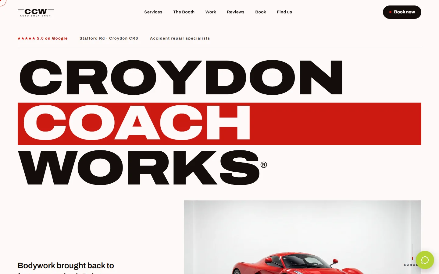 Screenshot of the Croydon Coach Works website home page