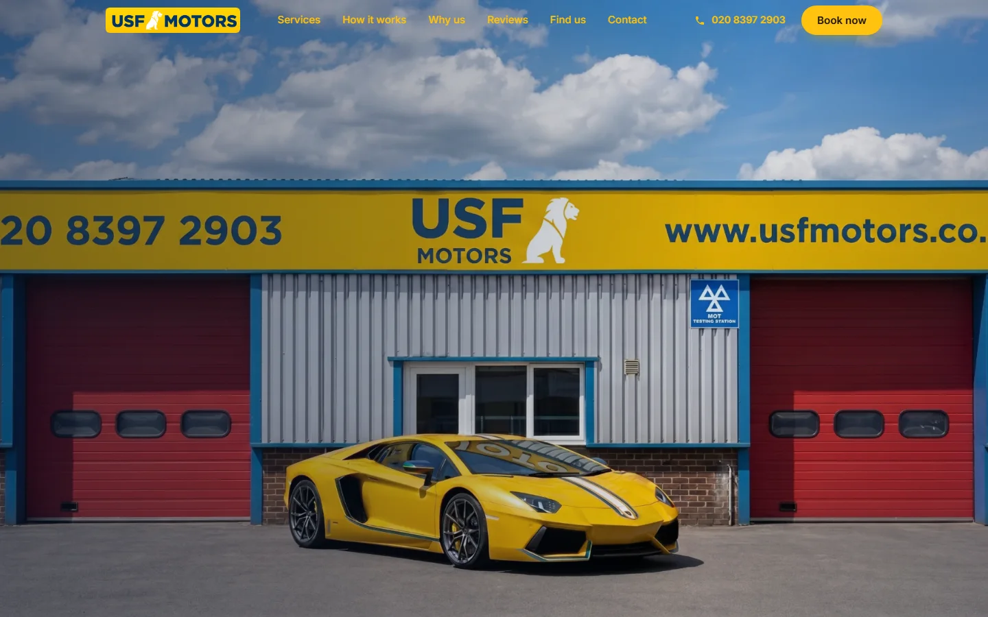 Screenshot of the USF Motors website home page